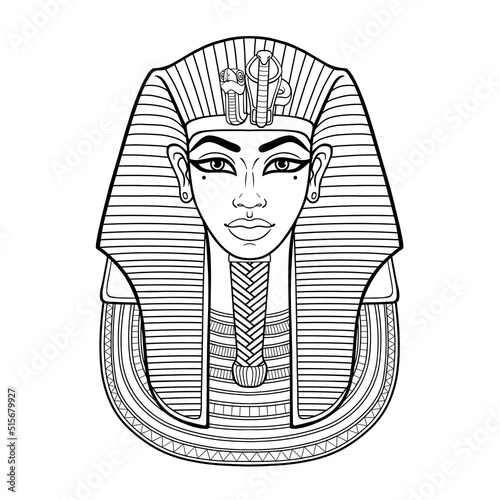 Animation linear portrait: King Tutankhamun mask, ancient Egyptian pharaoh. Vector illustration isolated on a white background. photo