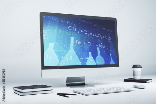 Creative chemistry concept on modern laptop screen. 3D Rendering