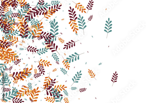 Red Leaf Background White Vector. Leaves Decor Set. Golden Plant. Green Foliage Symbol. Modern Illustration.