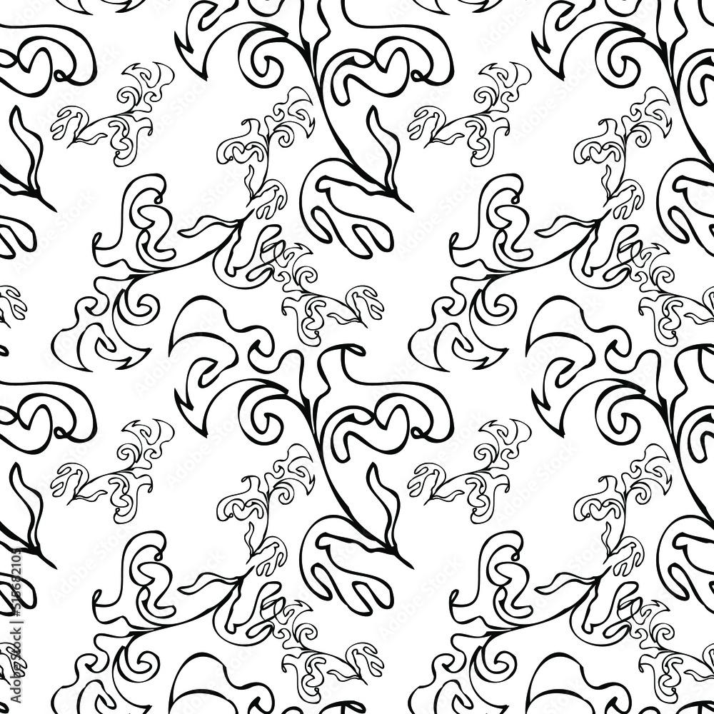 Seamless vector background with abstract ornaments. Retro bright summer background. Vintage exotic print. Black and white modern abstract seamless pattern for textile design.