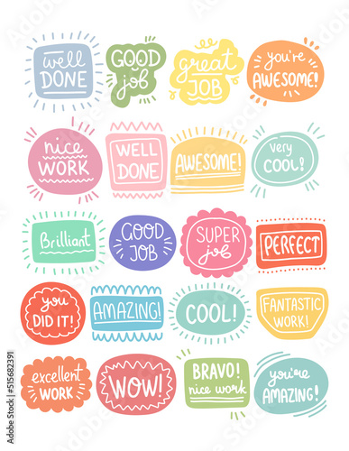 Job and great job stickers set vector illustration