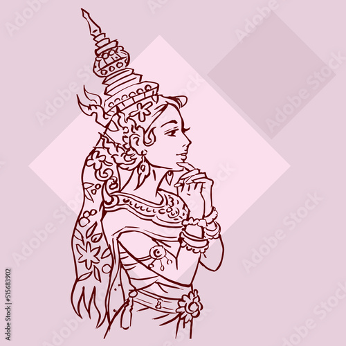illustration of a girl in Thai costume art vector for card illustration decoration