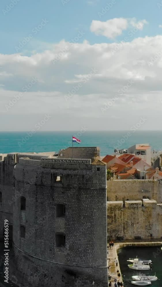 Vertical drone footage of Dubrovnik Old Town, Croatia.