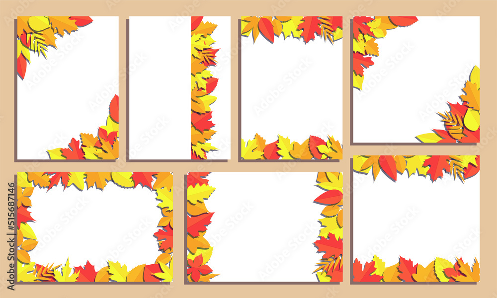 Set of vector frames with leaves in papercut style