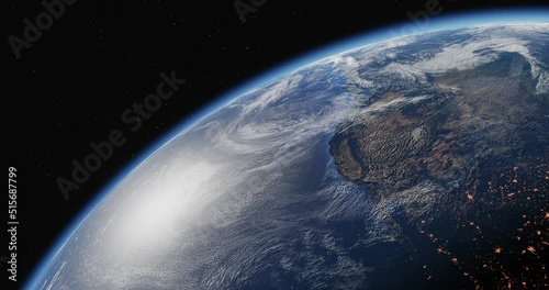 3D view of the Earth from space against the background of the starry sky. Cosmic planet globe. Looped animation.