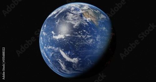 3D view of the Earth from space against the background of the starry sky. Cosmic planet globe. Looped animation.