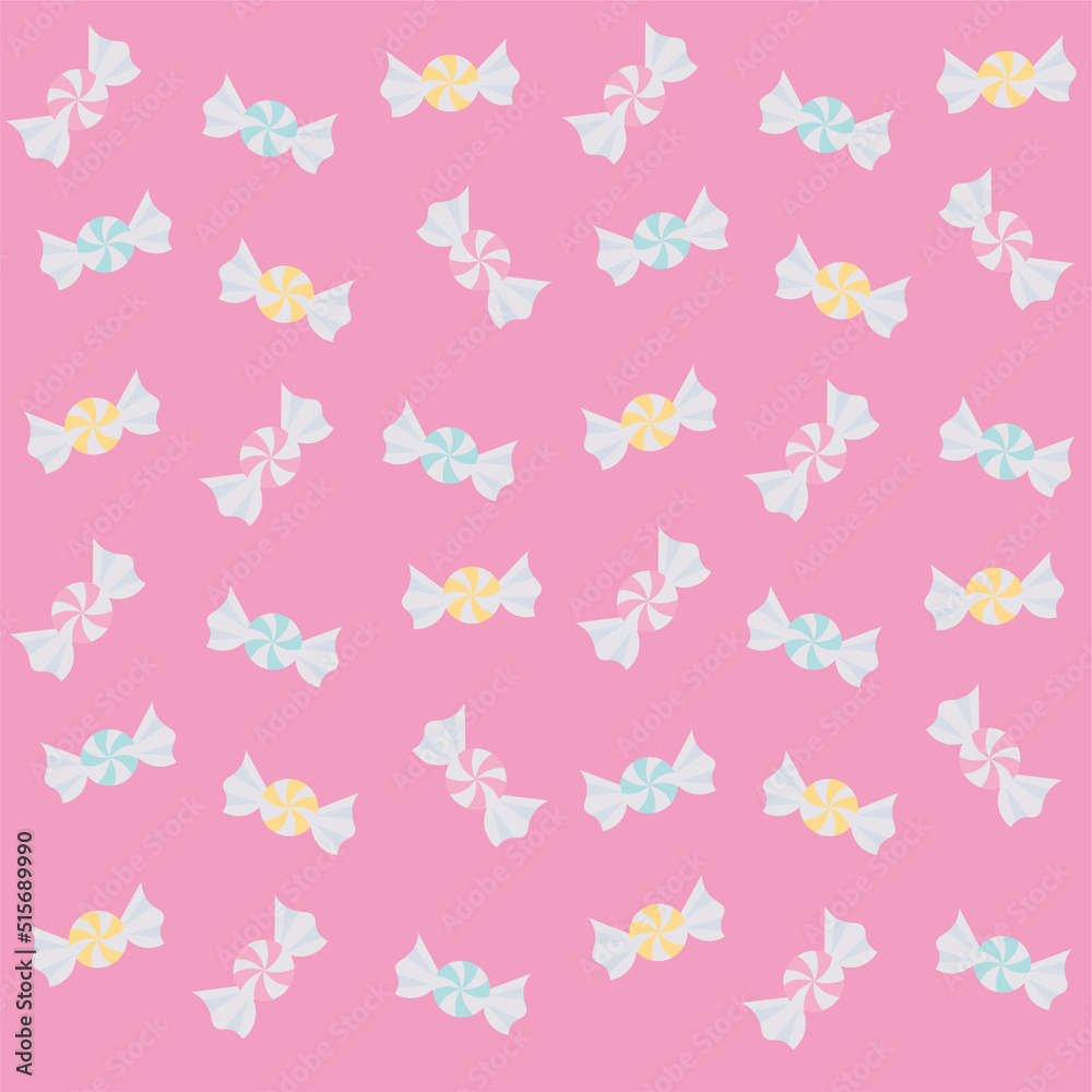 Seamless pattern with colorful candies on a pink background. Flat design.
