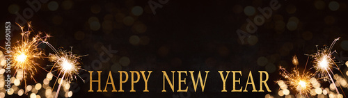  Silvester, New Year's Eve 2023 Party, New year, Fireworks, Firework background banner panorama long- Sparklers and bokeh lights in the dark night