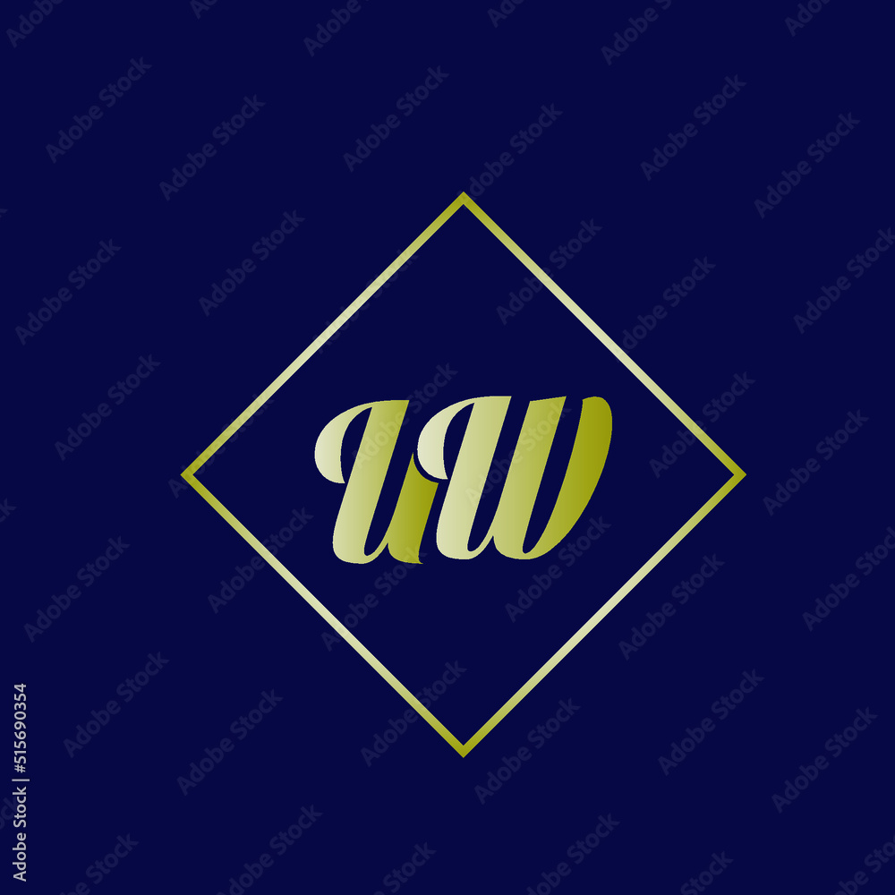 Obraz premium UW monogram logo.Calligraphic signature icon.Uppercase letter u, letter w.Lettering sign isolated on dark fund.Wedding, fashion, beauty alphabet initials.Shiny gold characters.