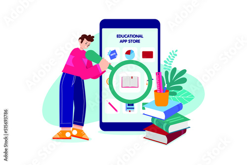 Online Education flat illustration concept on white background