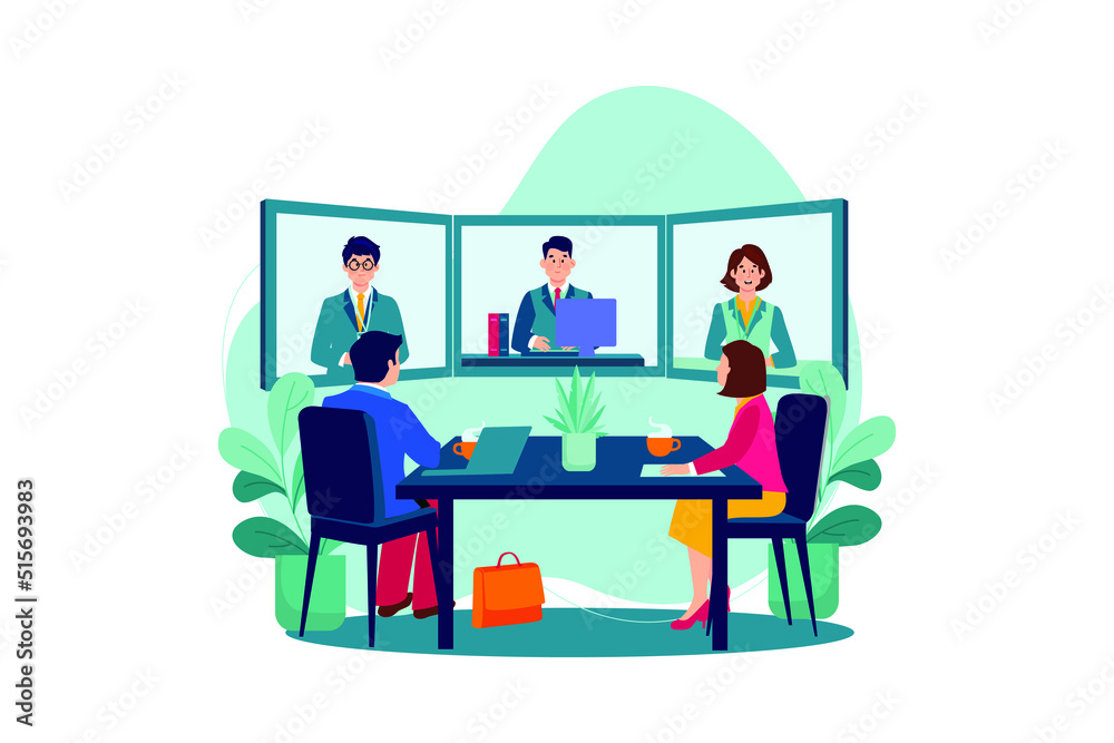Online Conference Meeting flat illustration concept on white background Online Conference Meeting flat illustration concept on white background