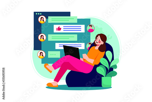 Answer customer chat from home flat illustration concept on white background
