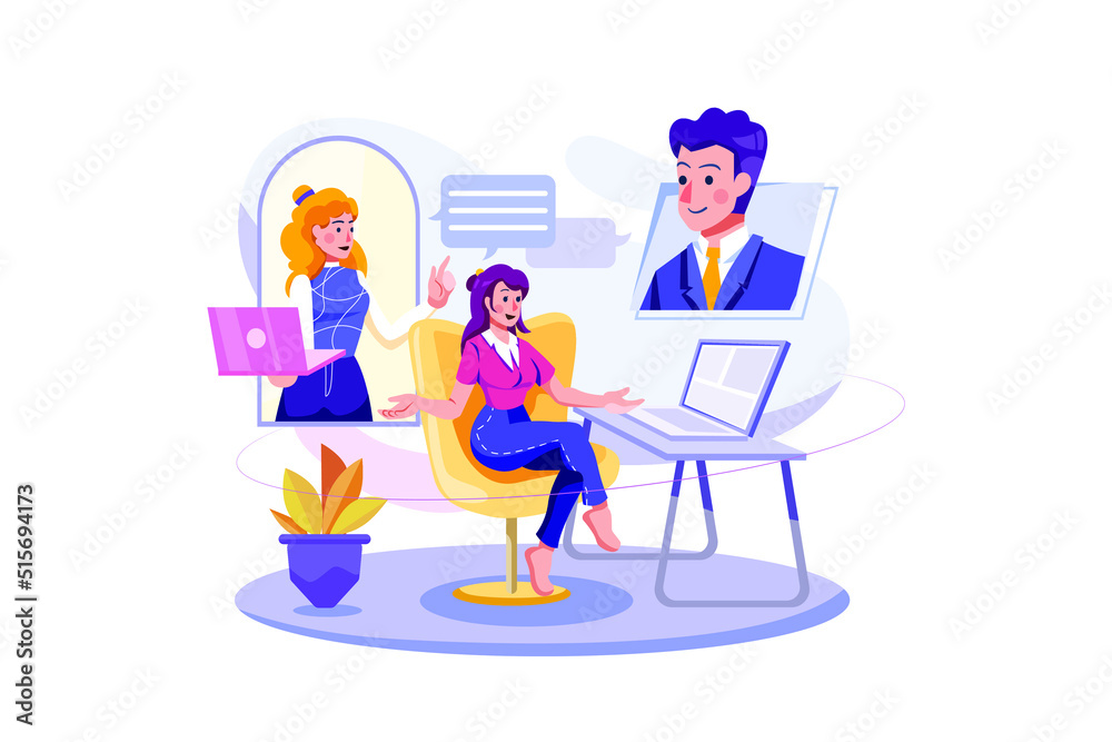 Online meeting Illustration flat illustration concept on white background Online meeting Illustration flat illustration concept on white background