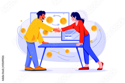 Cryptocurrency Exchange flat illustration concept on white background