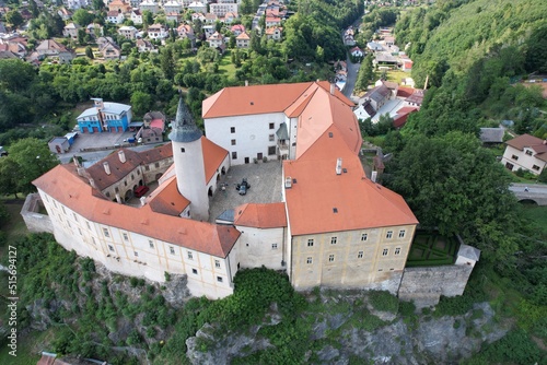 Castle Ledeč nad Sázavou (Hrad Ledeč nad Sázavou) Czech republic,aerial panorama landscape view of historical town Ledec nad Sazavou, photo