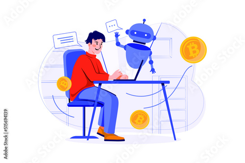 Cryptocurrency Trading Bot flat illustration concept on white background