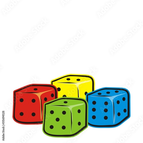 four game dice, vector icon, drawing, colored conceptual illustration