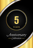 5 years anniversary celebration template design vector eps 10. Gold and Silver circle frames. Premium design for poster, banner, graduation, greetings card, wedding, jubilee, ceremony.