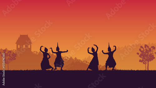 Photo silhouette of traditional Thai Dance on gradient background