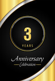 3 years anniversary celebration template design vector eps 10. Gold and Silver circle frames. Premium design for poster, banner, graduation, greetings card, wedding, jubilee, ceremony.