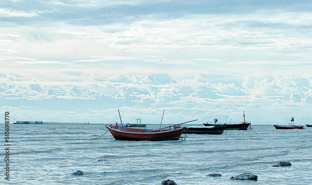 Panorama  fishing boats mooring boats to fish,background