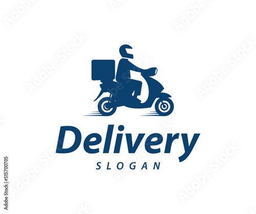 Scooter with a man delivering an order. Delivery concept. Silhouette of a delivery man on a motorcycle. Online delivery service concept