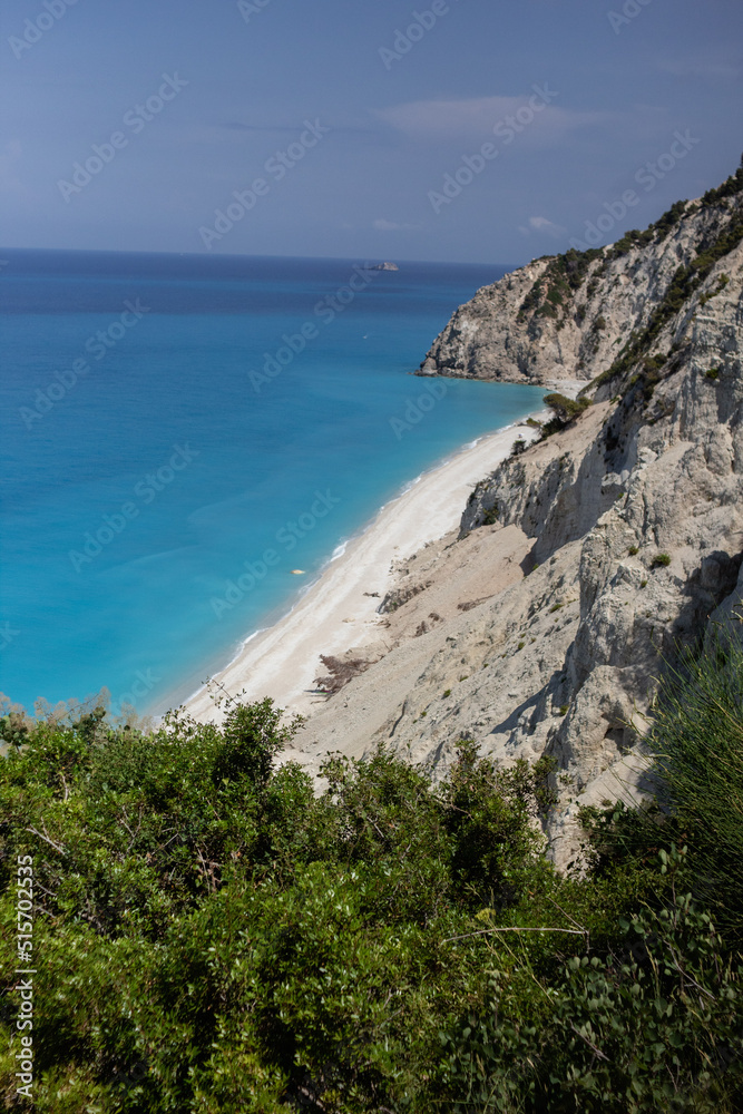 view of the coast of the sea of lefkas greece above the egremni beach