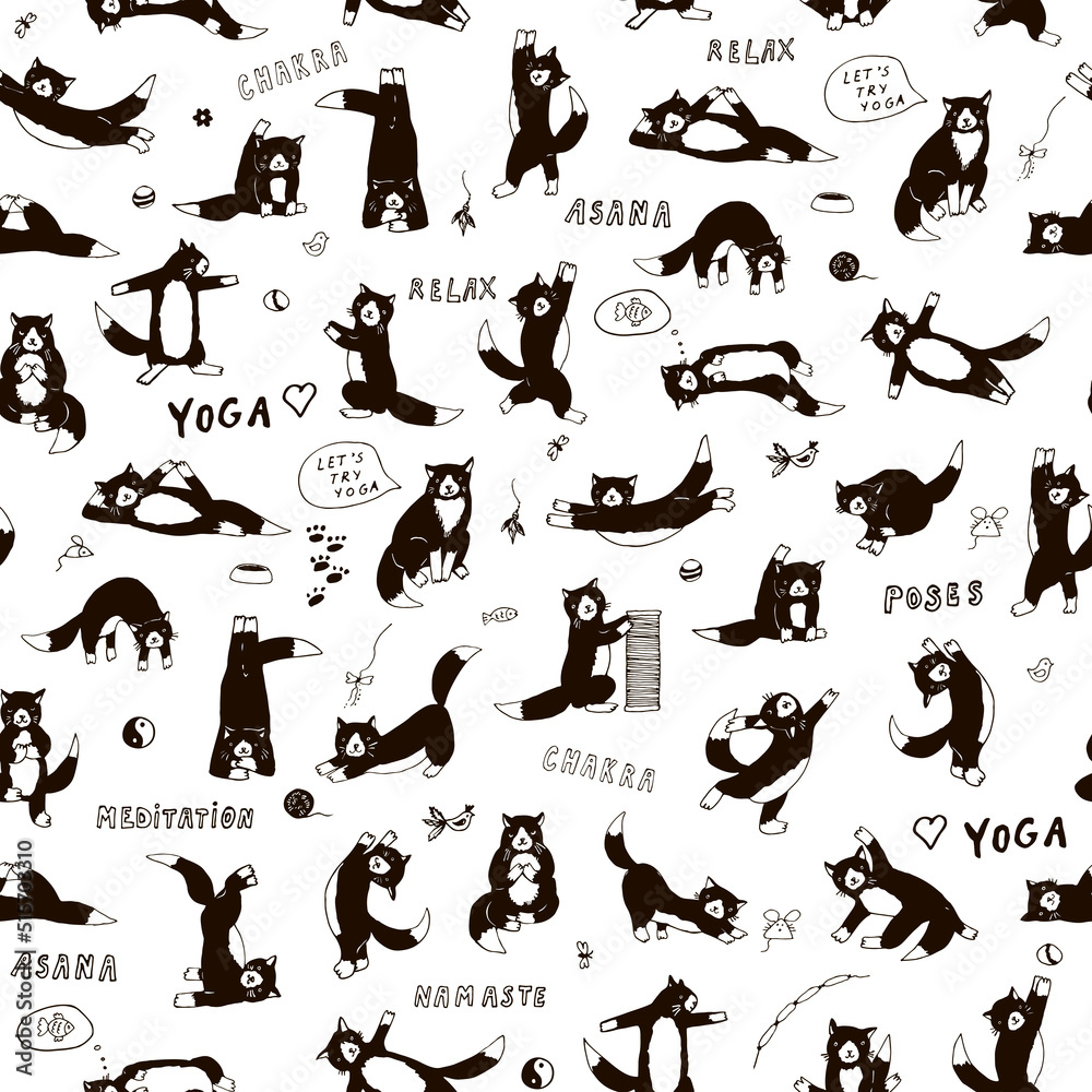 Yoga cats vector seamless pattern Yoga cats vector seamless pattern