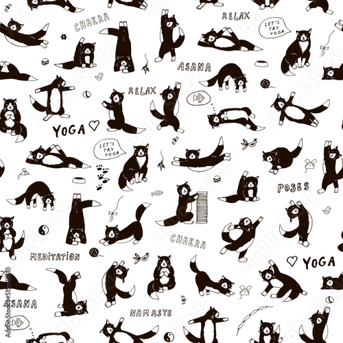Yoga cats vector seamless pattern