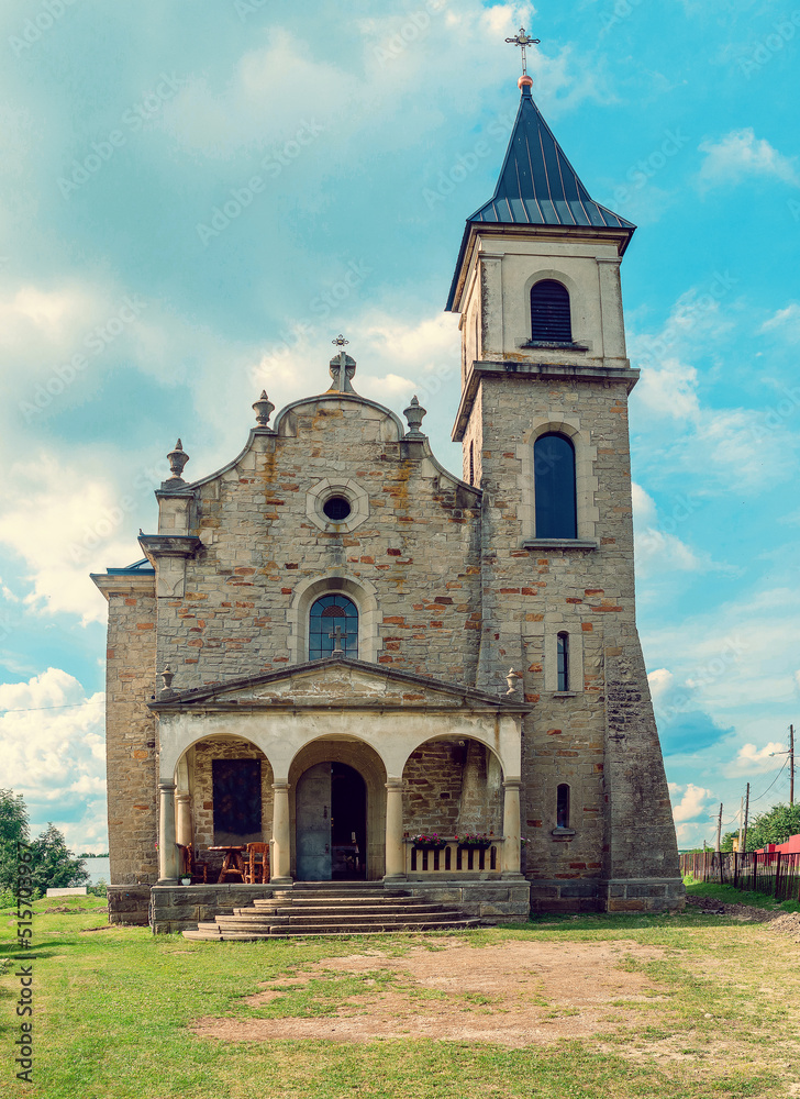 Catholic Church. Stone religious building. Christianity. Ternopil region. Ukraine.