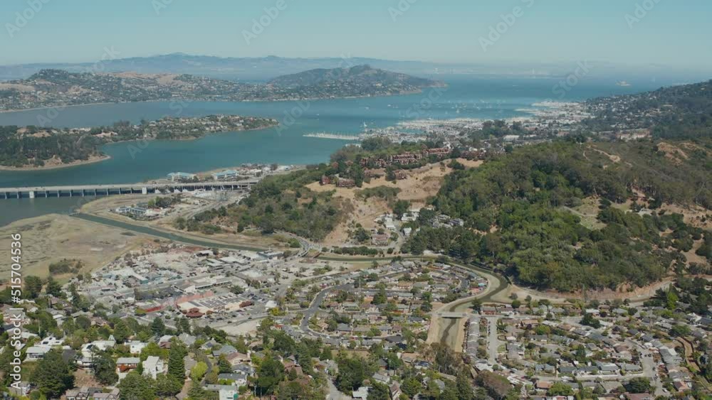 Aerial dolly shot of Sausalito and Belvedere in Marin, Bay Area, San Francisco Aerial dolly shot of Sausalito and Belvedere in Marin, Bay Area, San Francisco