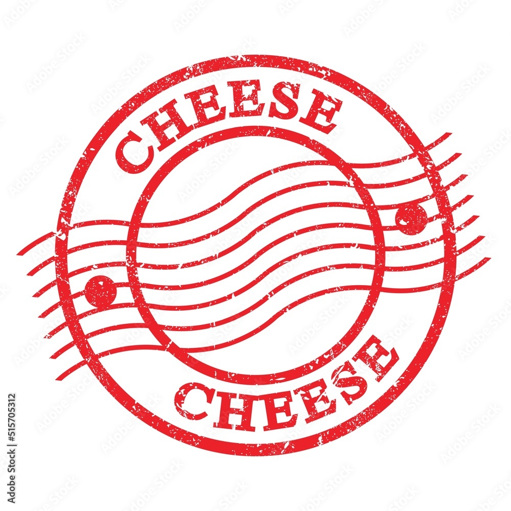 CHEESE, text written on red postal stamp. CHEESE, text written on red postal stamp.
