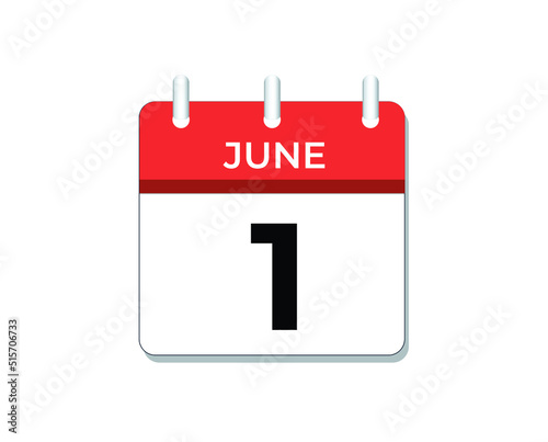 June, 1st calendar icon vector, concept of schedule, business and tasks
