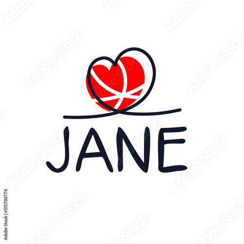Jane Calligraphy female name, Vector illustration.