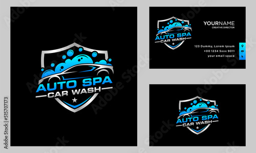 Car wash and Detailing vector logo template illustration. business card design
