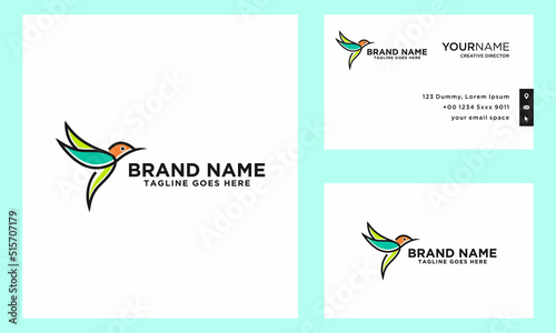 colibri bird logo with business card design template