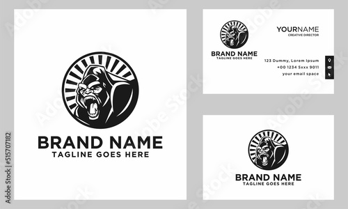 gorilla logo design vector with business card design template