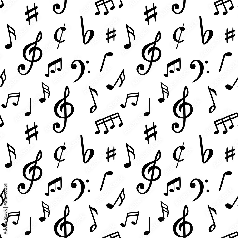 Music notes pattern. Seamless song notation sheet symbols, abstract musically note vector illustration Music notes pattern. Seamless song notation sheet symbols, abstract musically note vector illustration