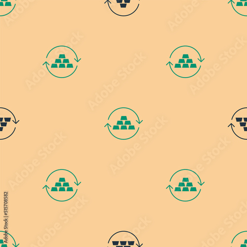 Green and black Gold exchange money icon isolated seamless pattern on beige background. Money changer. Vector