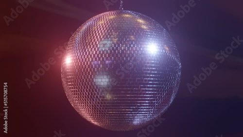 Rotating mirror disco ball in red and blue pulsing light, seamless loop in Prores 4K UHD