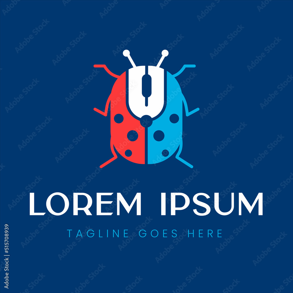 LADYBIRD (LADYBUG) AND COMPUTER MOUSE LOGO IN RED AND WHITE ON A BLUE BACKGROUND IN VECTOR EPS FORMAT LADYBIRD (LADYBUG) AND COMPUTER MOUSE LOGO IN RED AND WHITE ON A BLUE BACKGROUND IN VECTOR EPS FORMAT