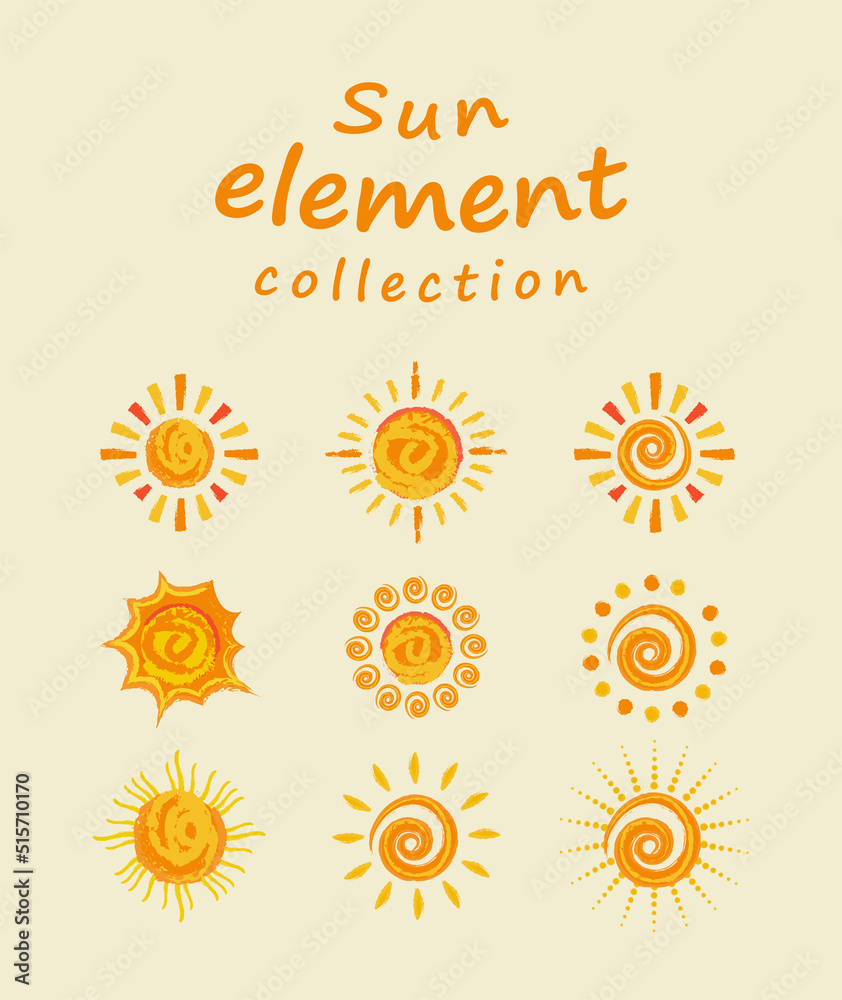 Fototapeta premium Collection of sun icon elements. Graphic elements for summer.