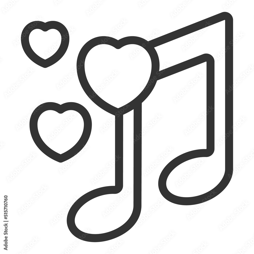 Notes and hearts, love music - vector sign, web icon, illustration on white background, outline style Notes and hearts, love music - vector sign, web icon, illustration on white background, outline style