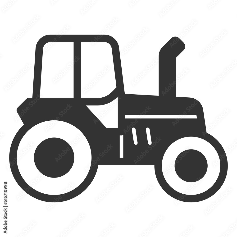 Wheeled tractor for agricultural work - vector sign, web icon, illustration on white background, glyph style Wheeled tractor for agricultural work - vector sign, web icon, illustration on white background, glyph style