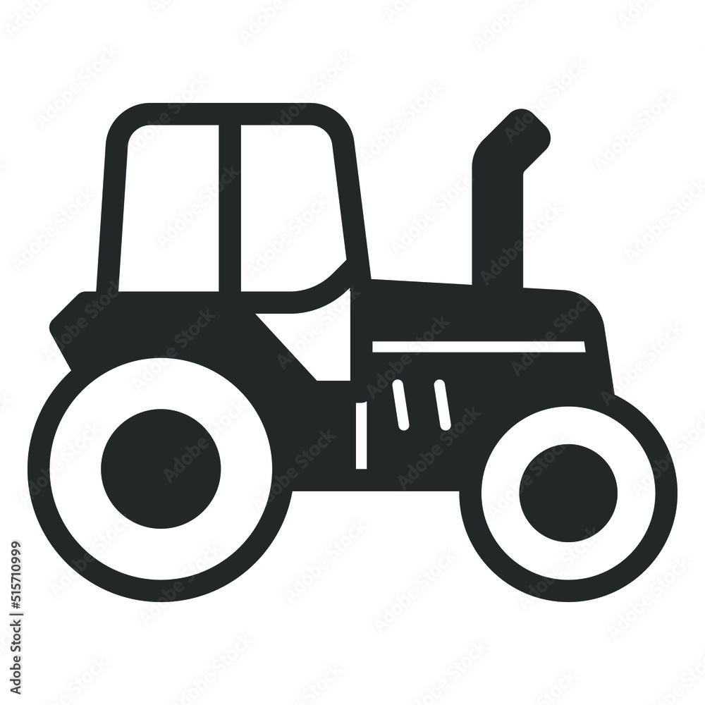 Wheeled tractor for agricultural work - vector sign, web icon, illustration on white background, glyph style Wheeled tractor for agricultural work - vector sign, web icon, illustration on white background, glyph style
