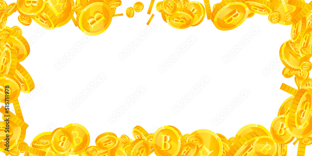 Thai baht coins falling. Indelible scattered THB coins. Thailand money. Creative jackpot, wealth or success concept. Vector illustration.