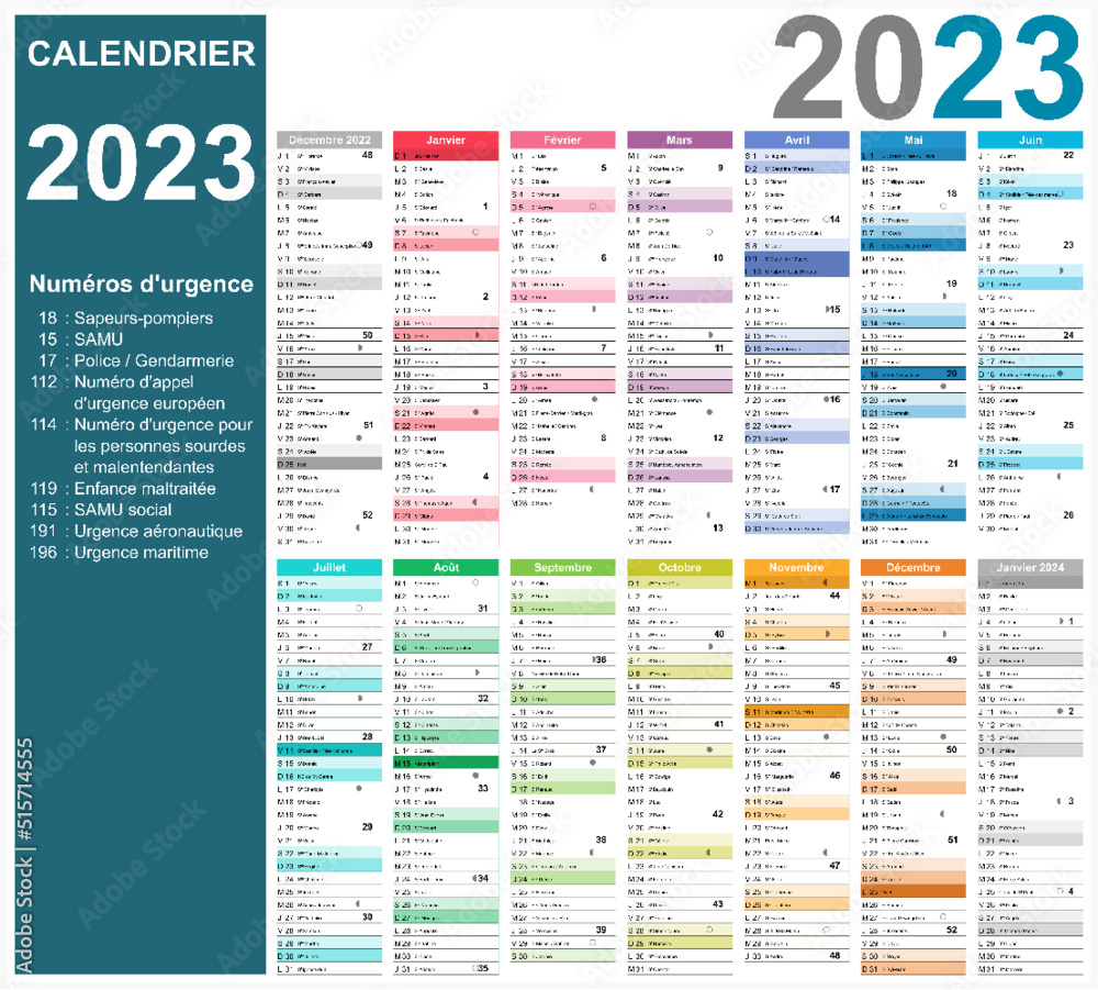 Calendrier 2023 14 mois avec vacances 2023 entièrement modifiable via calques