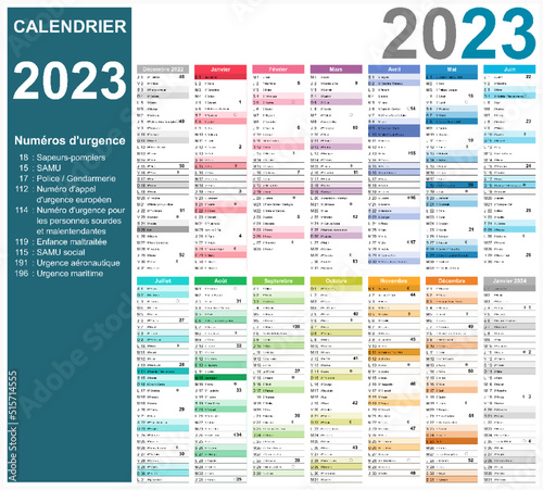 Calendrier 2023 14 mois avec vacances 2023 entièrement modifiable via calques