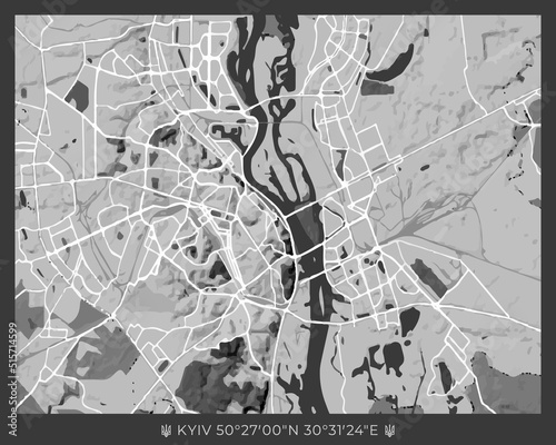 Kyiv Map - abstract monochrome design for interior posters, wallpaper, wall art, or other printing products. Vector illustration