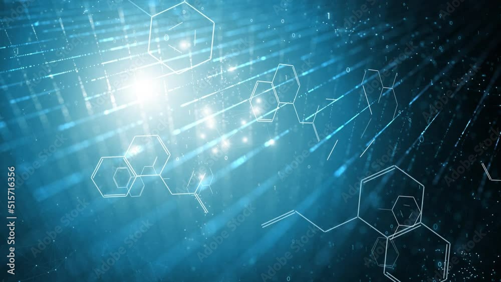 Artistic shiny chemical hexagon bonds digital animation.